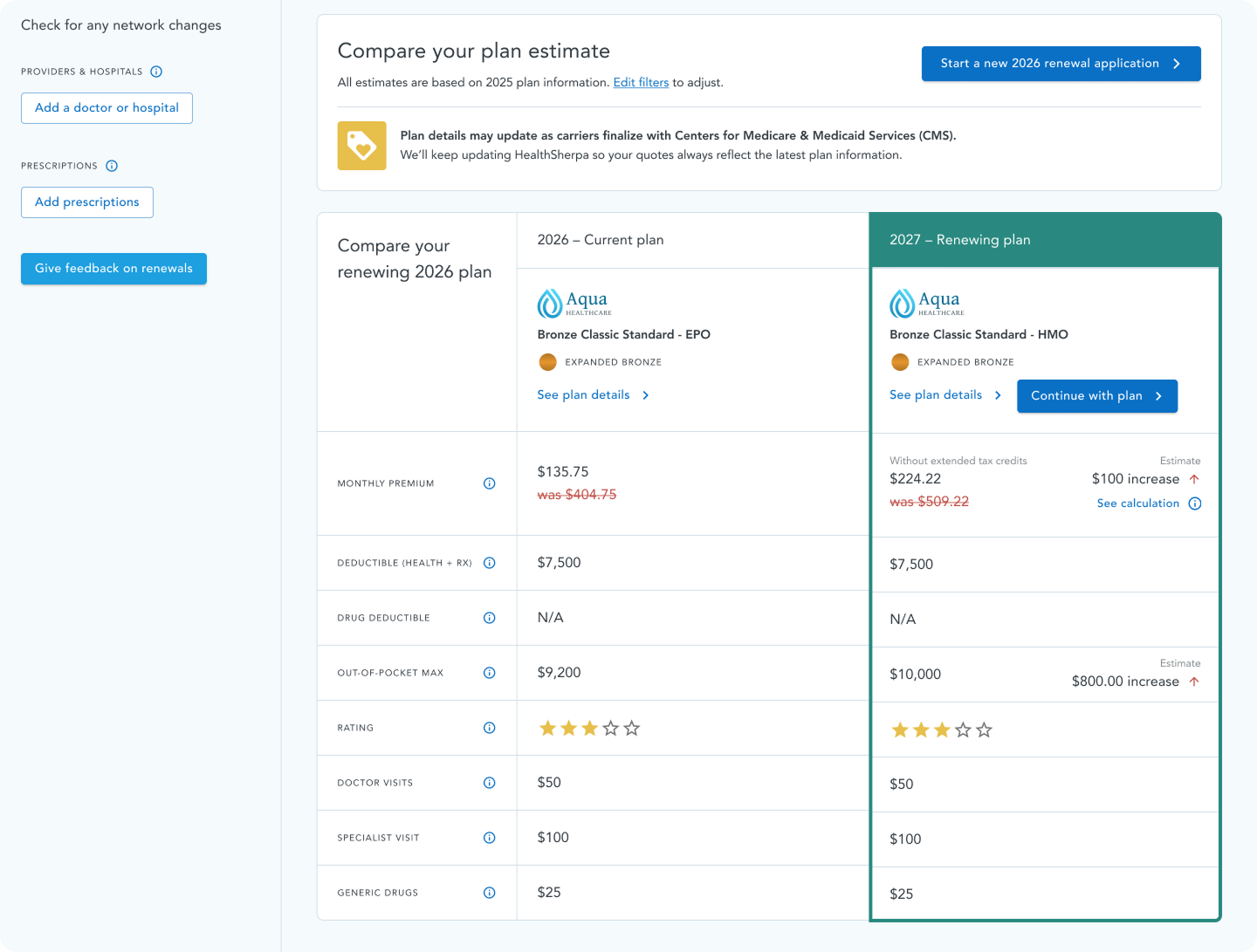 Renewal plan comparison Renewal plan comparison
